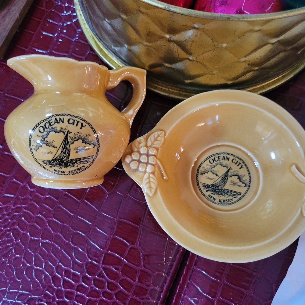 Ocean City Ceramic Pitcher Dish Set ~ Souvenir ~ New Jersey ~ 1970s? FINAL PRICE